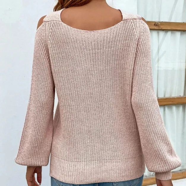 Ruby Elegance - Ribbed Knit Sweater
